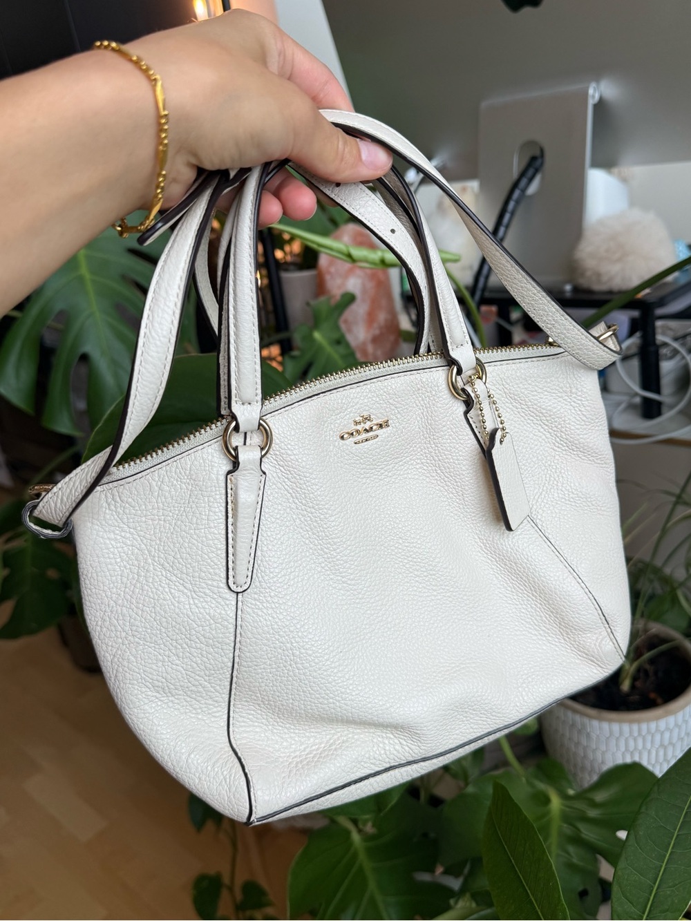 Coach White Pebbled Leather Mini Bag with Gold Hardware